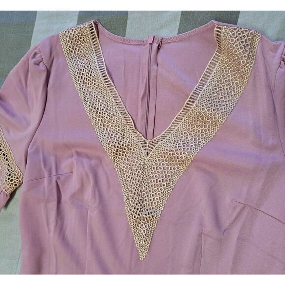 Women‎ Dress Lace V Neck Ruffle Sleeve Casual Short Mini Dress Pink Size S - Picture 11 of 11
